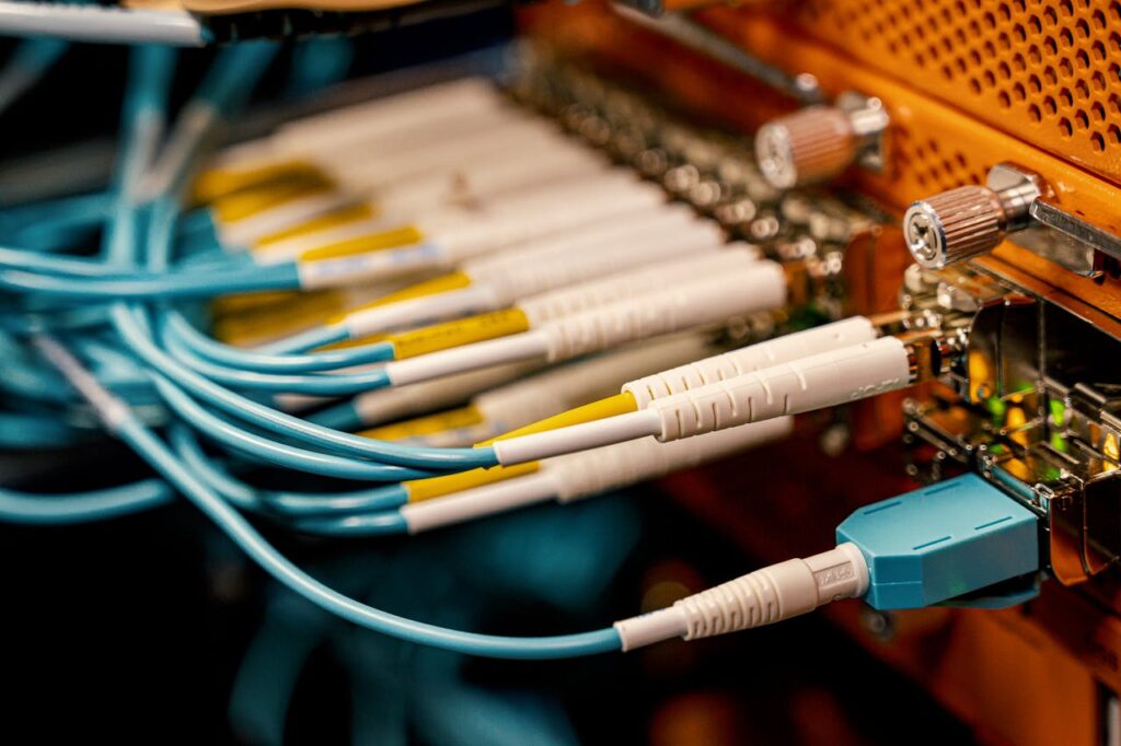 Fiber optic switch with bright connectors in studio